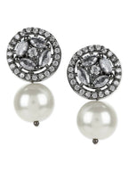 Pearl Stone Earrings in Silver Tone- Ruby Raang
