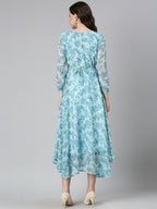 Souchii Blue Floral Chiffon Maxi Dress | Grocsy
