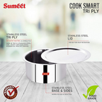 Sumeet Cook Smart Triply Steel-Aluminium-Steel - 3 Layers Tope with Lid - 16 cm | Grocsy
