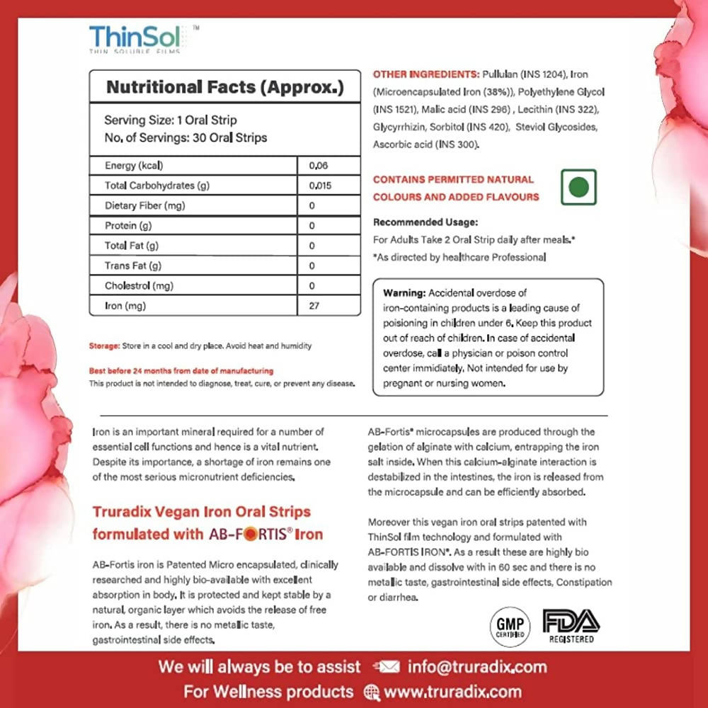 Truradix Vegan Iron Oral Strips | Grocsy
