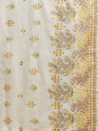 White And Yellow Pure Cotton Floral Printed Anarkali Kurta And Bottom With Dupatta - Akashara | Grocsy