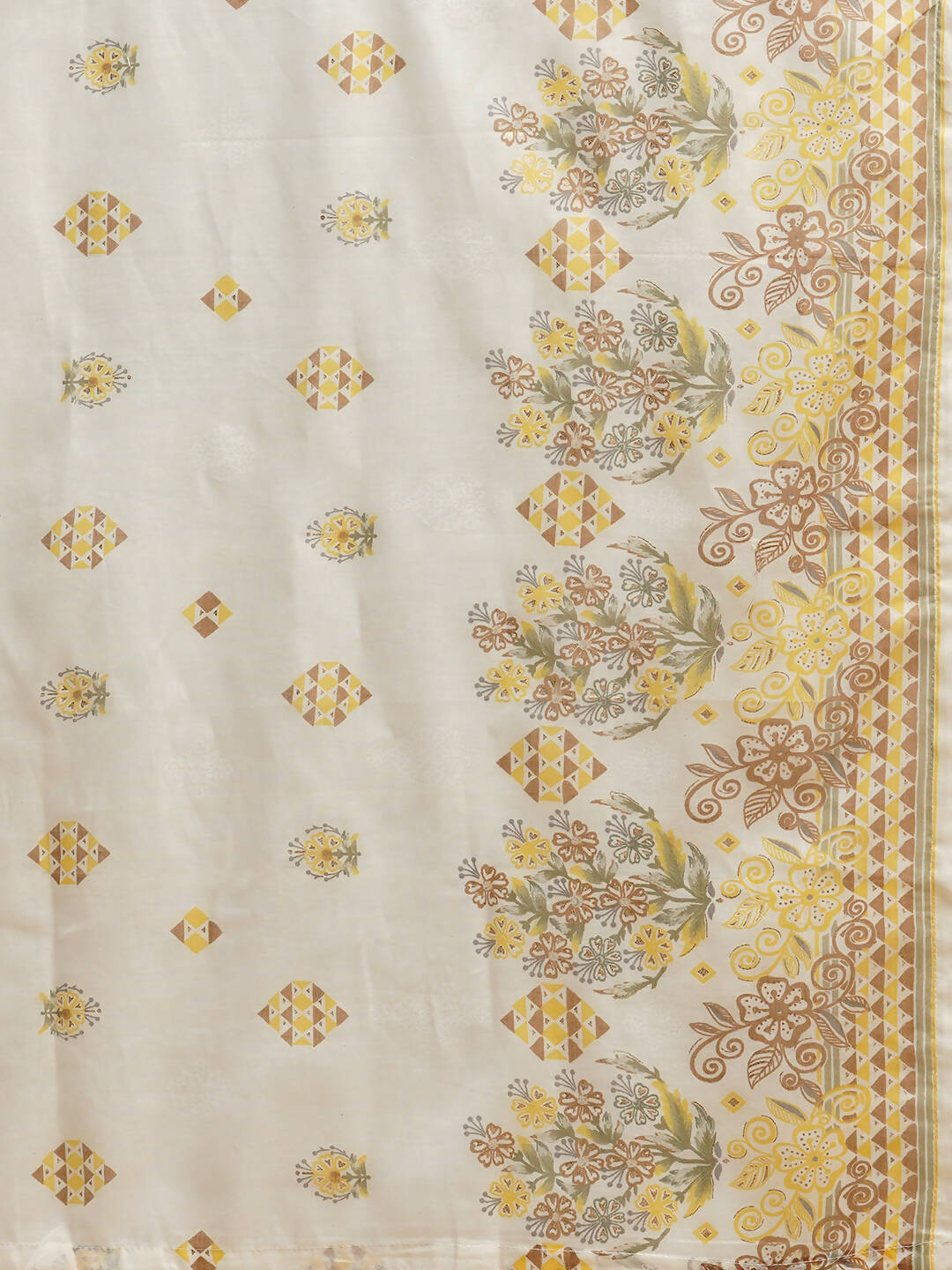 White And Yellow Pure Cotton Floral Printed Anarkali Kurta And Bottom With Dupatta - Akashara | Grocsy