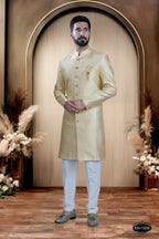 Joban Fashion Men's Cream Brocade Kurta with Pyjama | Grocsy