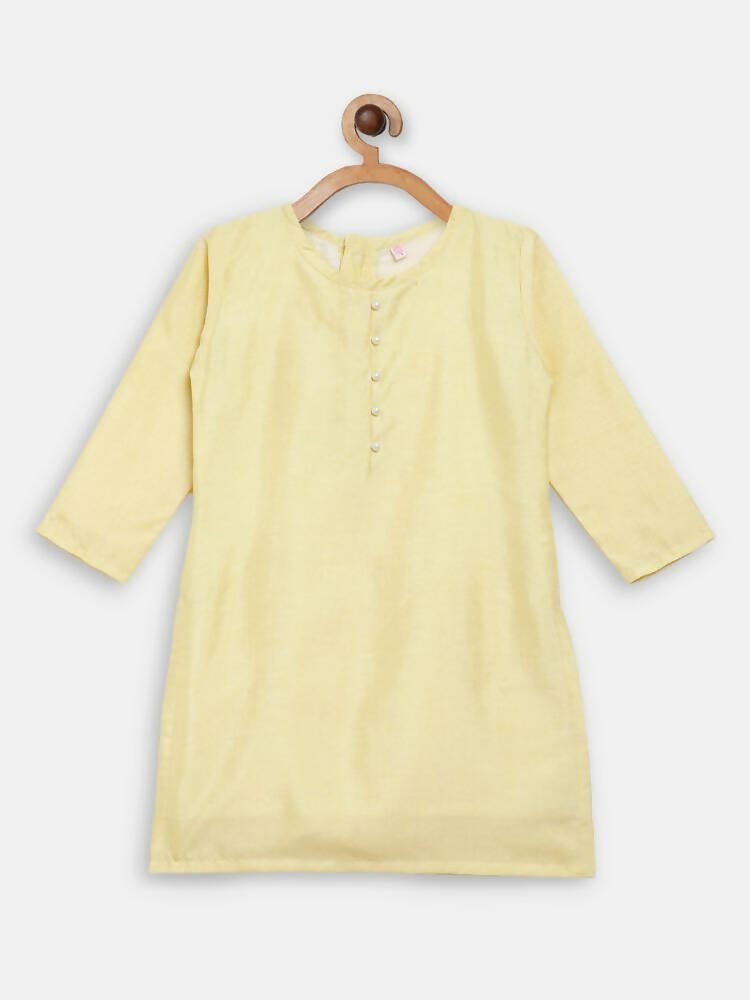 Ahalyaa Yellow Poly Silk Kids Kurta Pant With Dupatta For Girls | Grocsy