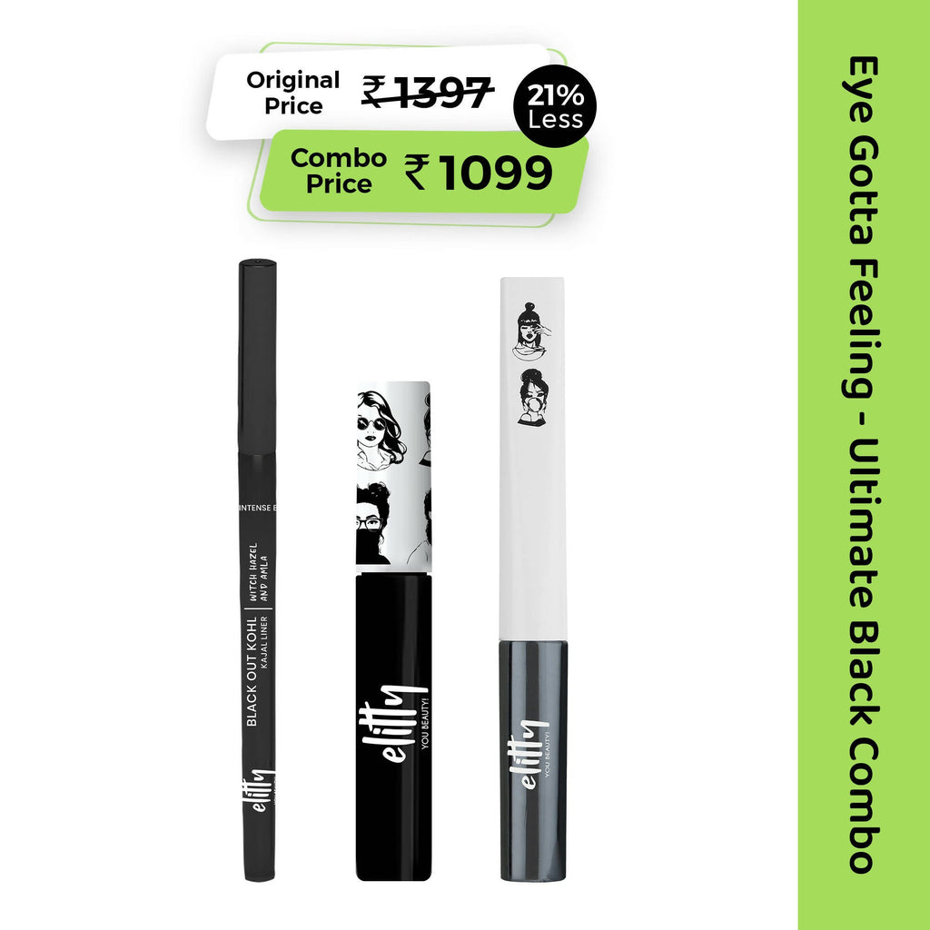 Elitty Eye Gotta Feeling Ultimate Black 3 in 1 Eyeliner, Kajal, Mascara Combo | Grocsy