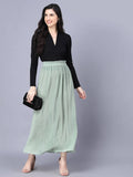 Myshka Chiffon Solid Green Women Skirt | Grocsy