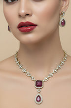 Jewel City Traditional Wine Color 3-Piece Set (Necklace, Earrings, And Maang Tikka) | Grocsy
