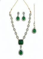 Jewel City Traditional 3-Piece Green Jewelry Set (Necklace, Earrings, And Maang Tikka) | Grocsy