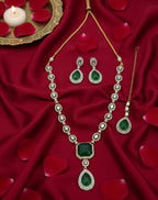 Jewel City Traditional 3-Piece Green Jewelry Set (Necklace, Earrings, And Maang Tikka) | Grocsy