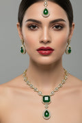Jewel City Traditional 3-Piece Green Jewelry Set (Necklace, Earrings, And Maang Tikka) | Grocsy
