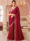 Vegaa Fashion Red Georgette Embroidered Party Wear Saree | Grocsy