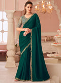 Vegaa Fashion Green Georgette Embroidered Party Wear Saree | Grocsy