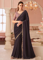 Vegaa Fashion Dark Brown Georgette Embroidered Party Wear Saree | Grocsy