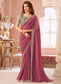 Vegaa Fashion Onion Pink Georgette Embroidered Party Wear Saree | Grocsy
