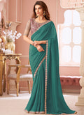 Vegaa Fashion Turquoise Georgette Embroidered Party Wear Saree | Grocsy