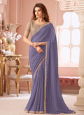 Vegaa Fashion Lavender Georgette Embroidered Party Wear Saree | Grocsy
