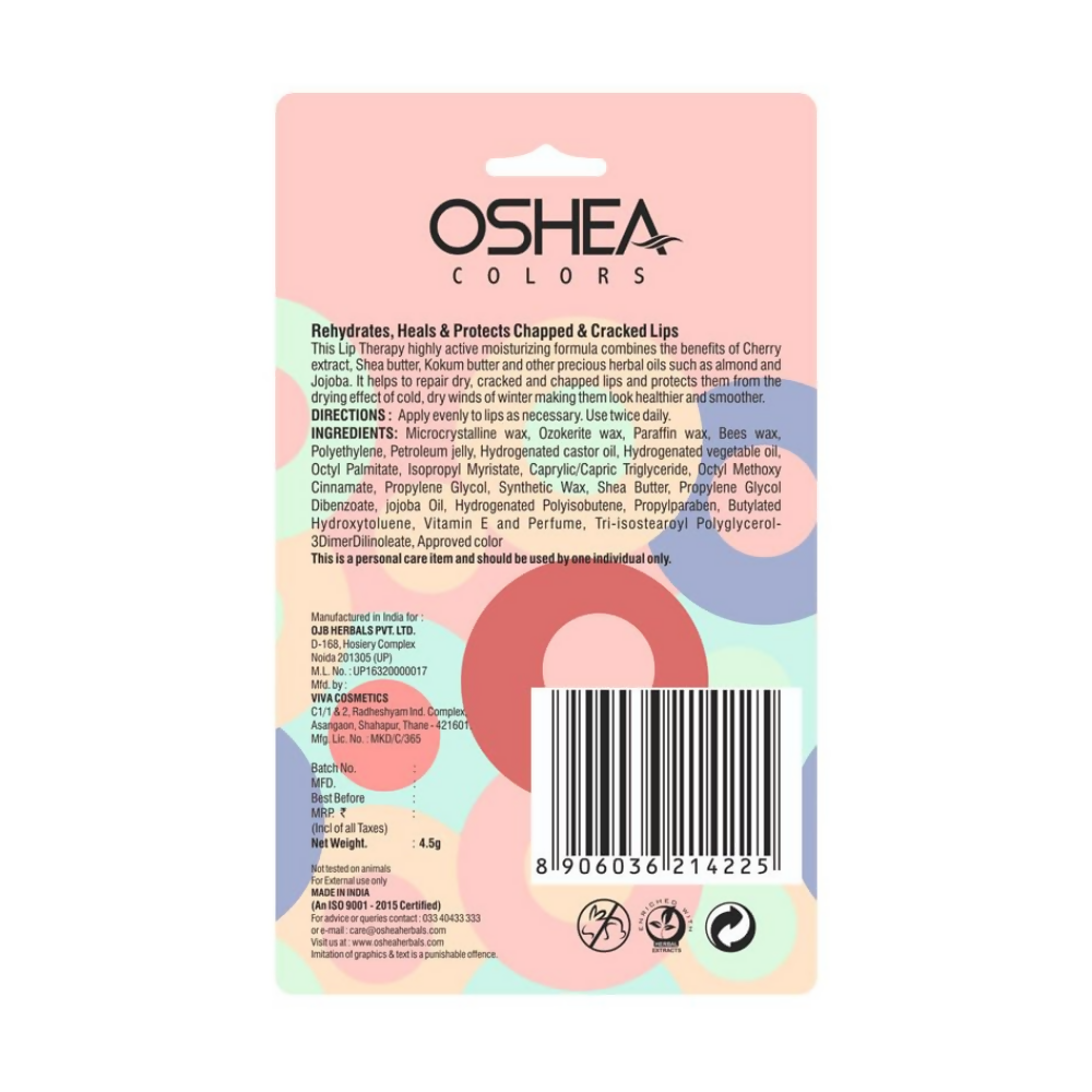 Oshea Herbals Nourishing Cherry Lip Balm with SPF 15, Instant Hydration, Relieves Dry & Chapped Lips | Grocsy