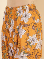 Janasya Women's Mustard Moss Digital Floral Printed Casual A-line Co-ords | Grocsy