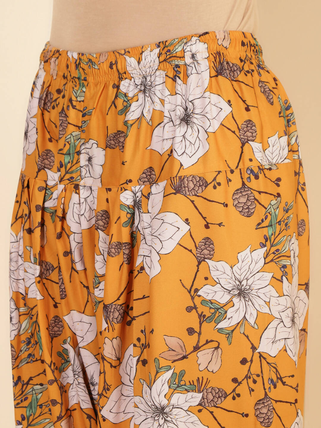 Janasya Women's Mustard Moss Digital Floral Printed Casual A-line Co-ords | Grocsy