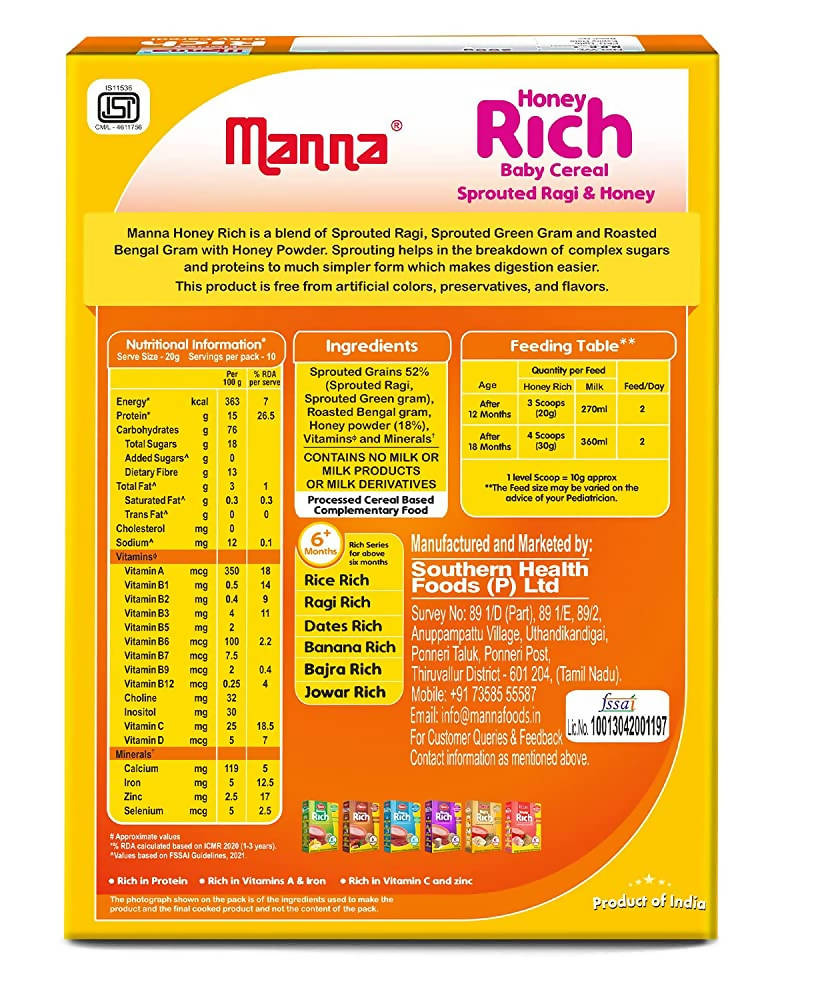Manna Honey Rich Baby Cereal For 12+ Months | Grocsy