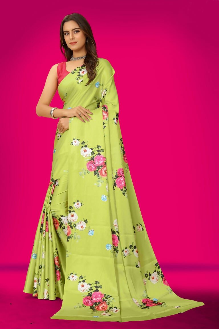 Aayaa Designer Printed Satin Saree - Multi Color | Grocsy