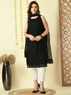 Myshka Women's Black Georgette Sleeveless Straight Party Kurta With Dupatta Set | Grocsy