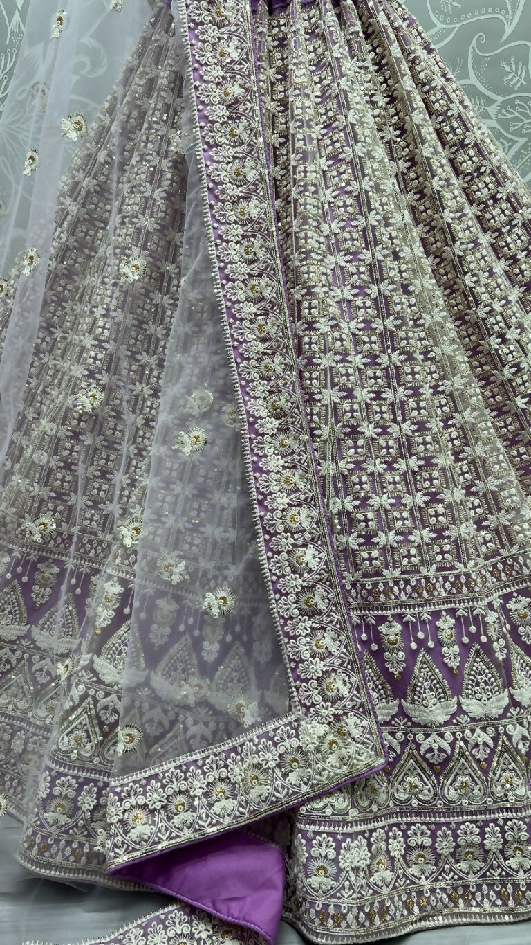 Jyoti Fashion Women's Violet Bridal Net Fancy Sequins with Multi Thread Embroidered Wedding Lehenga Choli | Grocsy