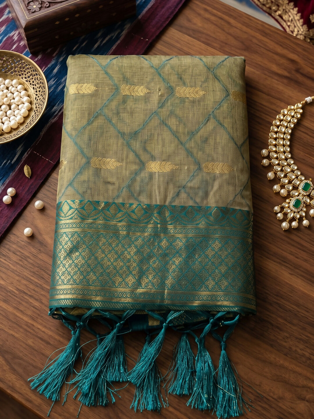 Shree Shyam Fashion Chiku With Rama Cotton Saree | Grocsy