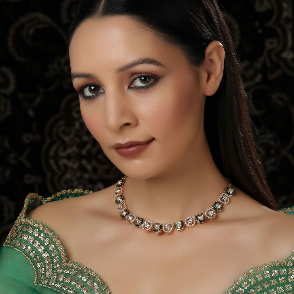 Kundan and Daimond Neckpiece (Gold) - Ruby Raang | Grocsy