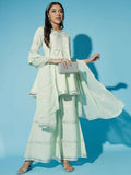 Myshka Women Green Solid Kurta & Palazzos With Dupatta | Grocsy