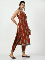 Myshka Women's Rust Printed Kurta With Trouser | Grocsy