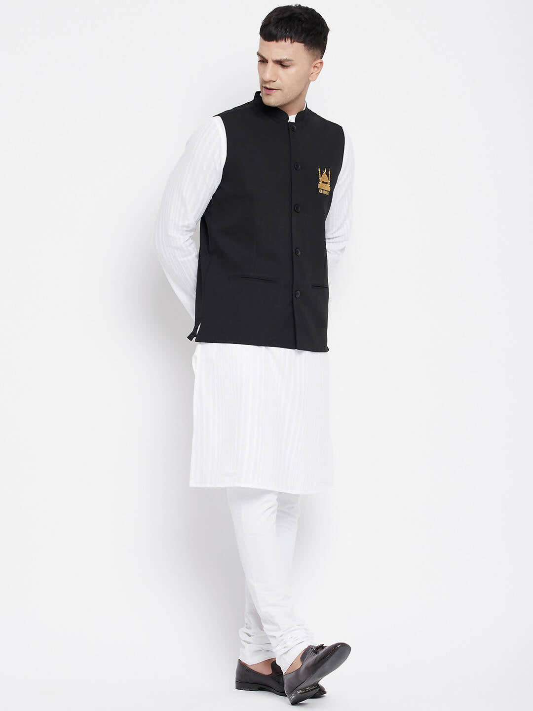 Even Apparels Black Pure Cotton White Kurta Sets With Eid Insignia Jackets PW66 | Grocsy