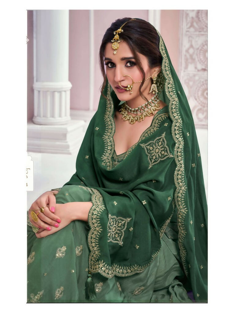 Vastranavya Exquisite Green Heavy Chinon with Embroidered & Sequins Work Salwar Suits | Grocsy