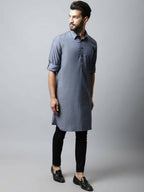 Even Apparels Grey Color Pure Cotton Solid Men's Kurta With Shirt Collar (MMS149) | Grocsy