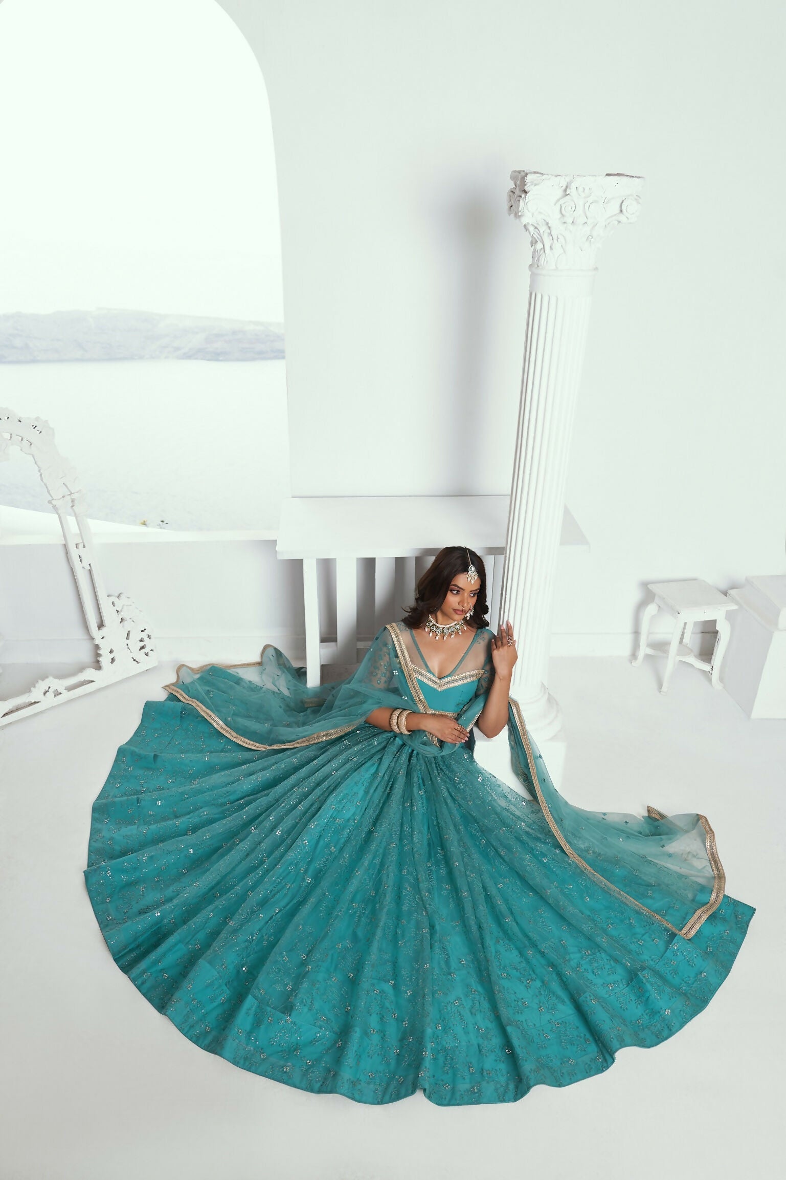 Eilara Beautiful Teal Net With Embroidered And Thread Zari Sequence Wedding Lehenga Choli | Grocsy