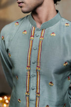 Falling Raw Silk Olive Green Kalika Kurta Set By Hilo Design | Grocsy