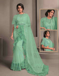 Pink Colored Net Embroidered Saree With Unstitched Blouse - Norita Raissa | Grocsy