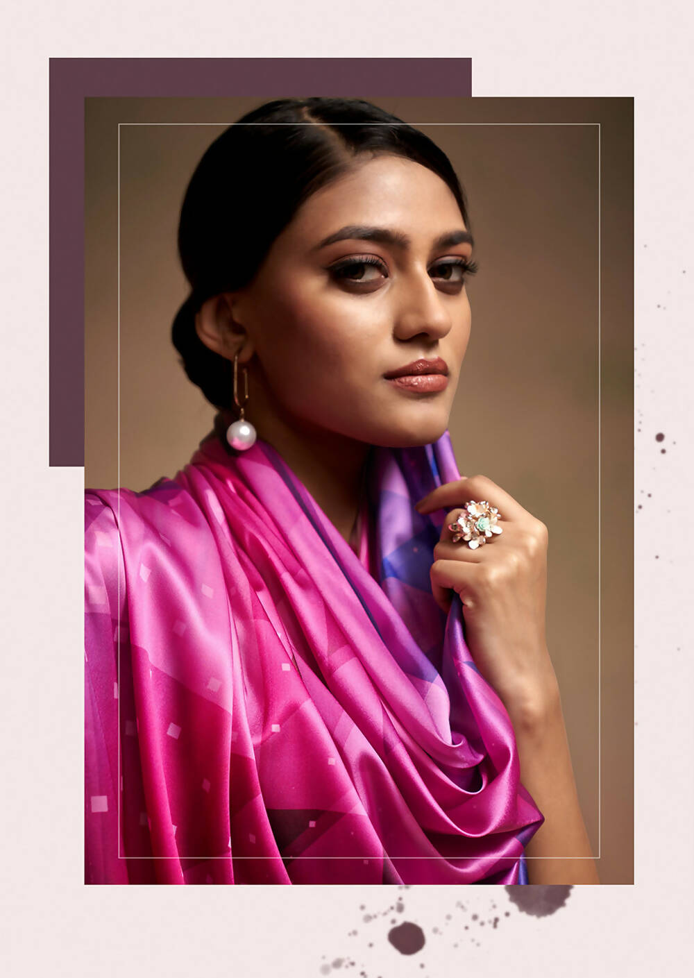 Pink Satin Digital Printed Saree with Unstitched Blouse Piece - Jodha | Grocsy