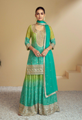 Lorenvalley Fashion Green and Teal Chinon Embroidery With Sequince Work Salwar Kameez Stitched | Grocsy