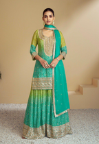 Lorenvalley Fashion Green and Teal Chinon Embroidery With Sequince Work Salwar Kameez Stitched | Grocsy