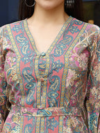 Pink Rayon Paisley & Floral Printed Top with Matching Bottom - Eesha | Grocsy