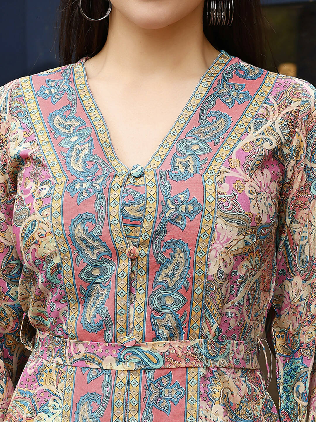 Pink Rayon Paisley & Floral Printed Top with Matching Bottom - Eesha | Grocsy