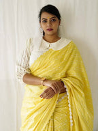 Diva Globe Customised Yellow Linen Saree With Flowers | Grocsy