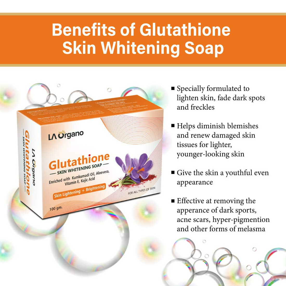 LA Organo Glutathione Kumkumadi Skin Lightening & Brightening Soap | Grocsy