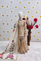 Teeya Creation New Kids Wedding Wear Heavy Embroidery Sequence Work Kurta Sharara Set-Beige | Grocsy