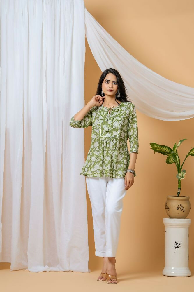 Joban Fashion Green Floral Hand Block Printed Cotton Co-Ord Set | Grocsy