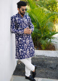 Prazu Fashion Blue Lucknowi Silk Kurta With Pajama | Grocsy
