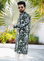 Prazu Fashion Green Lucknowi Silk Kurta With Pajama | Grocsy