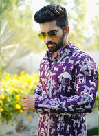 Prazu Fashion Violet Lucknowi Silk Kurta With Pajama | Grocsy