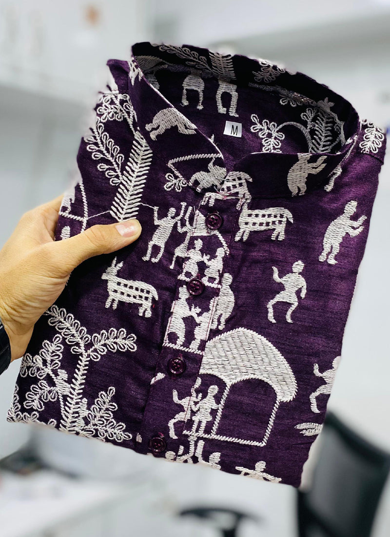 Prazu Fashion Violet Lucknowi Silk Kurta With Pajama | Grocsy